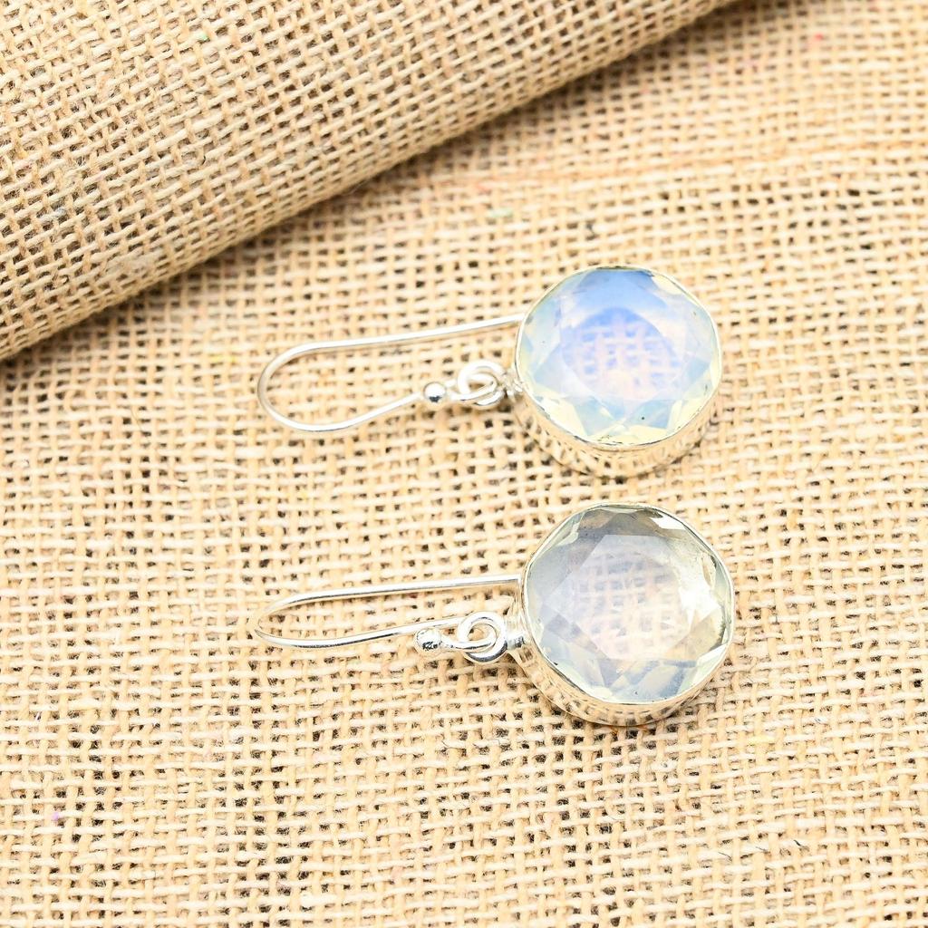 Mleczny opal kamień szlachetny ręcznie robiony 925 srebro biżuteria piękne kolczyki dla kobiet