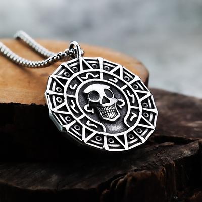 Karibischer Pirat Azteken Goldmünze Totenkopf Persönlichkeit Herren Anhänger Titanstahl Schmuck