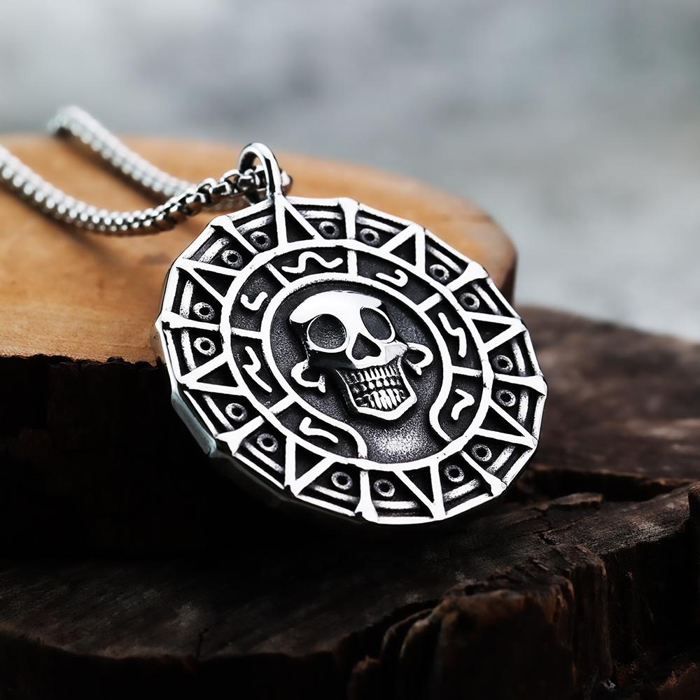 Карибский Пират Ацтекская Золотая Монета Череп Личность Мужской Кулон Титановая Сталь Ювелирные Изделия