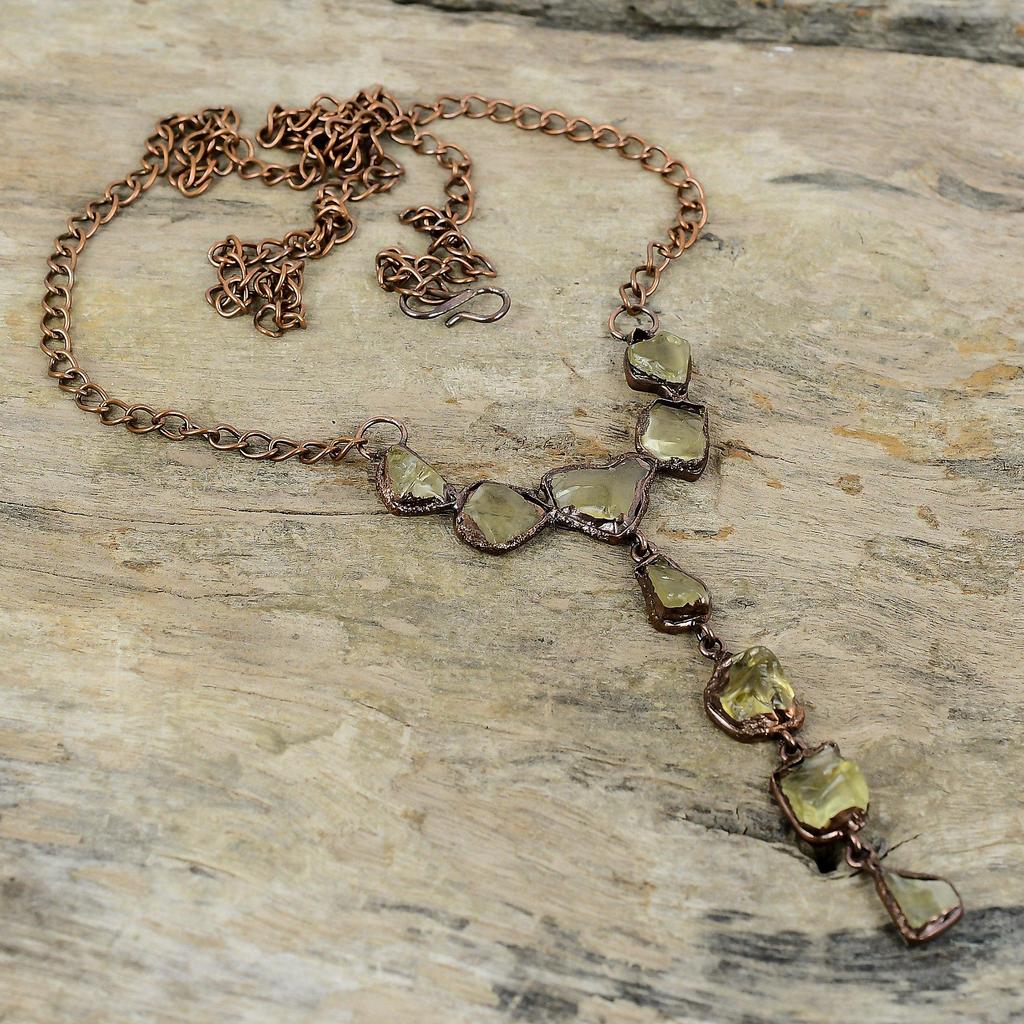 Citrine Rough Necklace Electroformed Copper Necklace Adjustable Chain Necklace Handmade Electroformed Jewelry Gemstone Necklace Gift For Her
