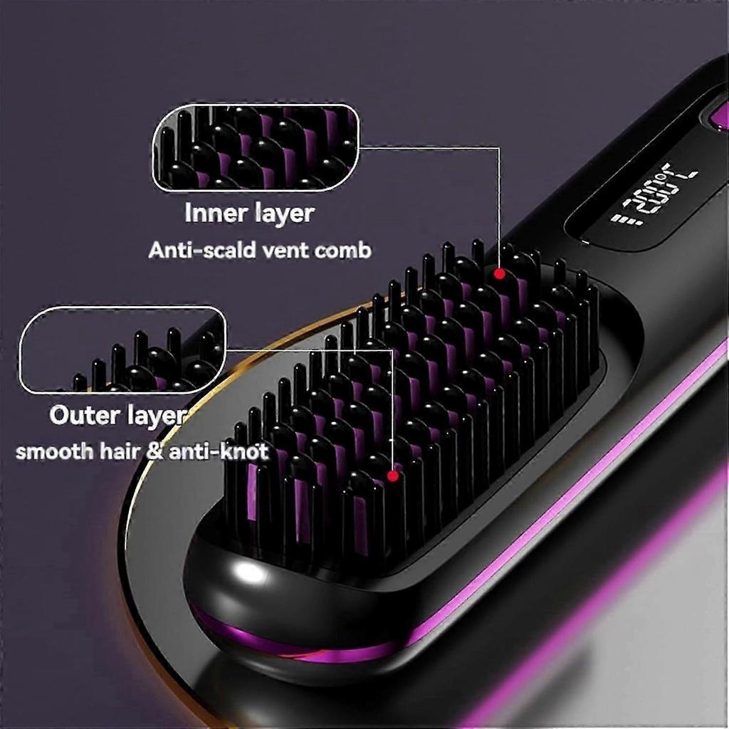 Electric Cordless Hair Straightener Brush, Portable Straightening Brush for Travel, Mini Electric Anti-Scald Hot Comb, Fast Finish with Smooth, Shiny