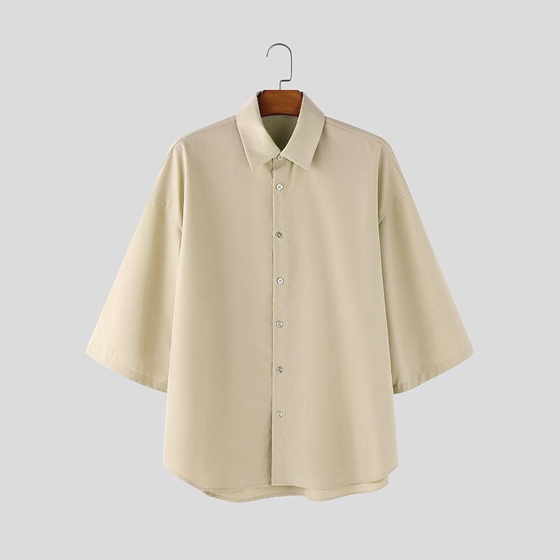 

INCERUN Oversized Men Lapel Neck Half Sleeve Solid Buttons Casual Shirts Tops