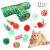 1 Set Christmas Cat Toys Cats Tunnel Rattle Ball Plush Mice Foldable 3-Way Tube Toy Interactive Play And Chew Toys for Indoor Cats And Kittens