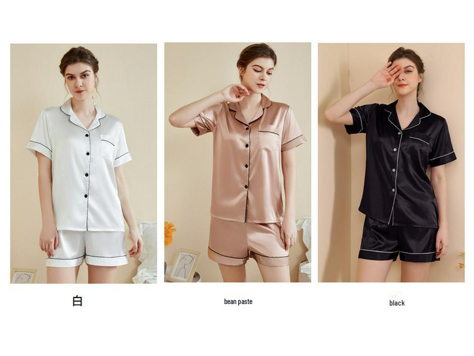 Women's Summer Short Sleeve Pajama Set - Solid Color, Casual Lapel Style