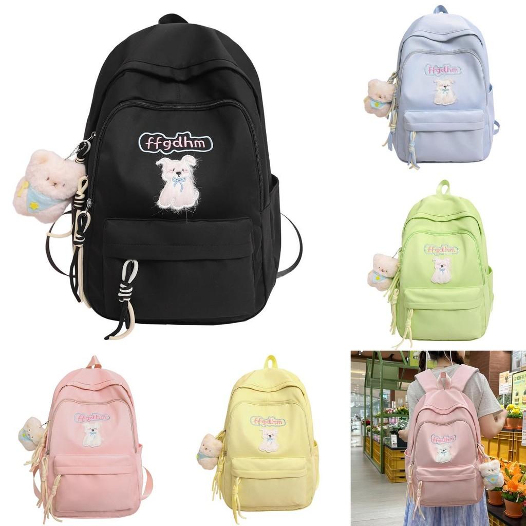 Unisex Canvas Backpack With Dog And Letter Embroidery Design For School And Travel