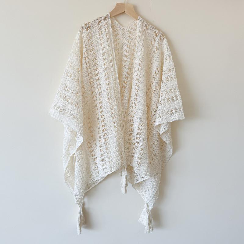 

Mori Style Openwork Knit Shawl for Women - Ethnic Spring/Autumn Cape Outerwear бежевый