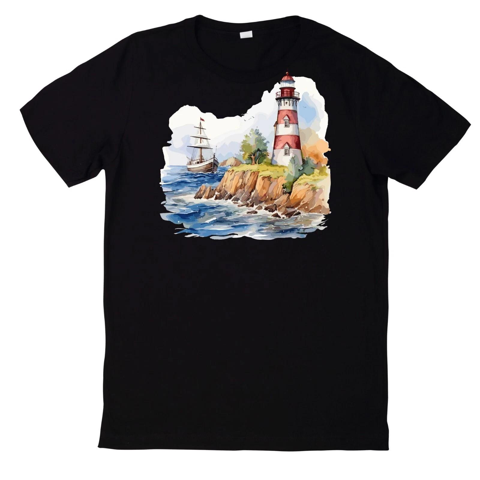 T-Shirt Aquarell Leuchtturm Motiv Baumwolle XXXXL