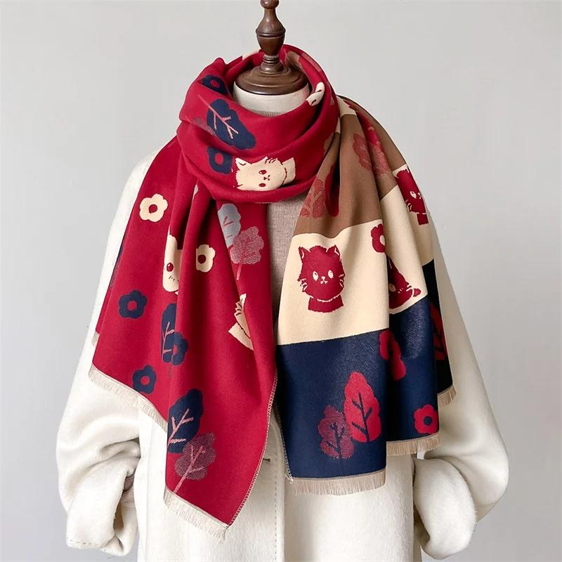 Women Winter Imitation Wool Scarf Warm Pashmina Foulard Female Cashmere Shawls Wraps Thick Soft Bufanda Scarves Stole