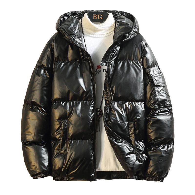 Men Plus Size Shiny Thickened Jacket Short Coat Hooded Warm Clothes