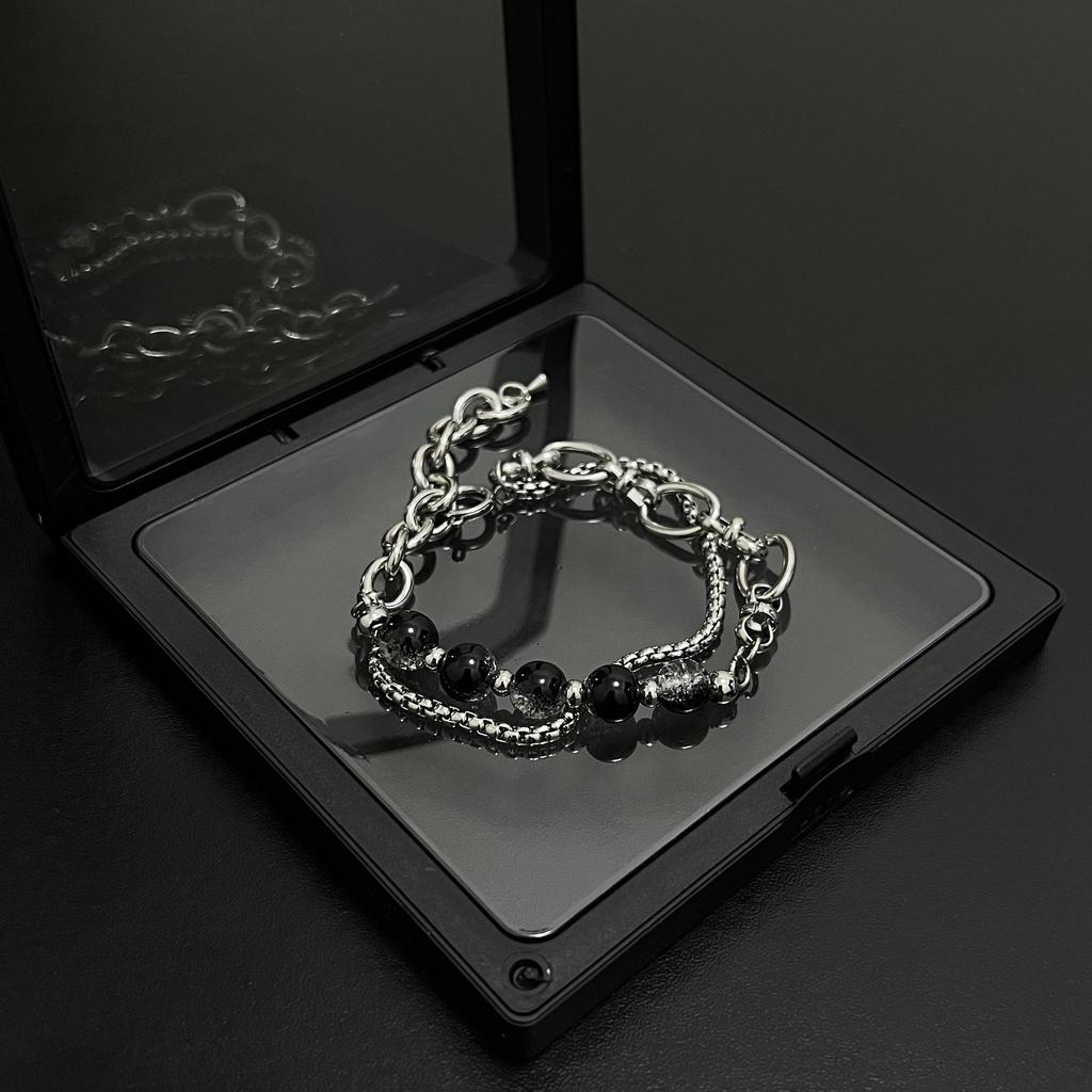 Double Layer Titanium Steel Ice Crack Bead Bracelet - Unisex Hip Hop Street Jewelry