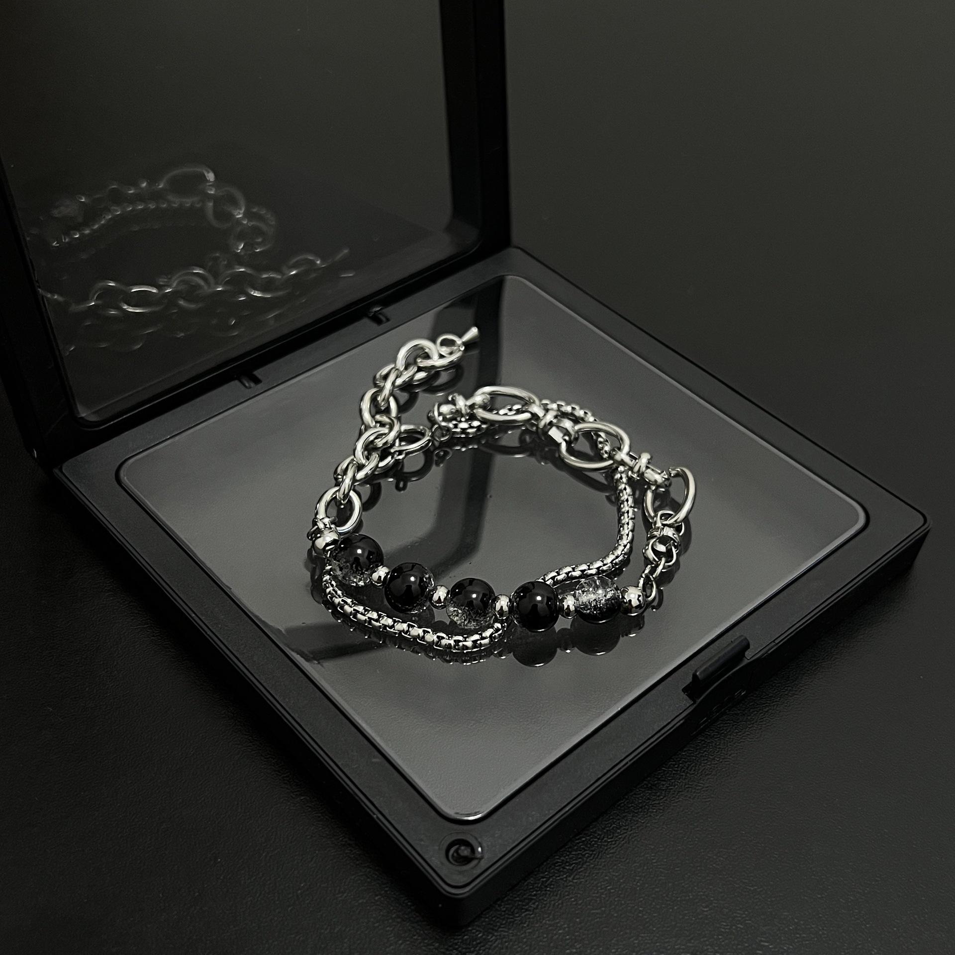 Double Layer Titanium Steel Ice Crack Bead Bracelet - Unisex Hip Hop Street Jewelry