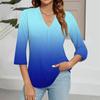Women's V-neck Gradient Print Three-quarter Sleeve Fashion Top