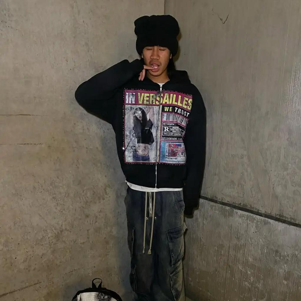 ZYLLO Retro Fashion Printed Pattern Hoodie Y2k Gothic Street Clothing Men and Women Loose Casual Sportswear K Pop Clothes