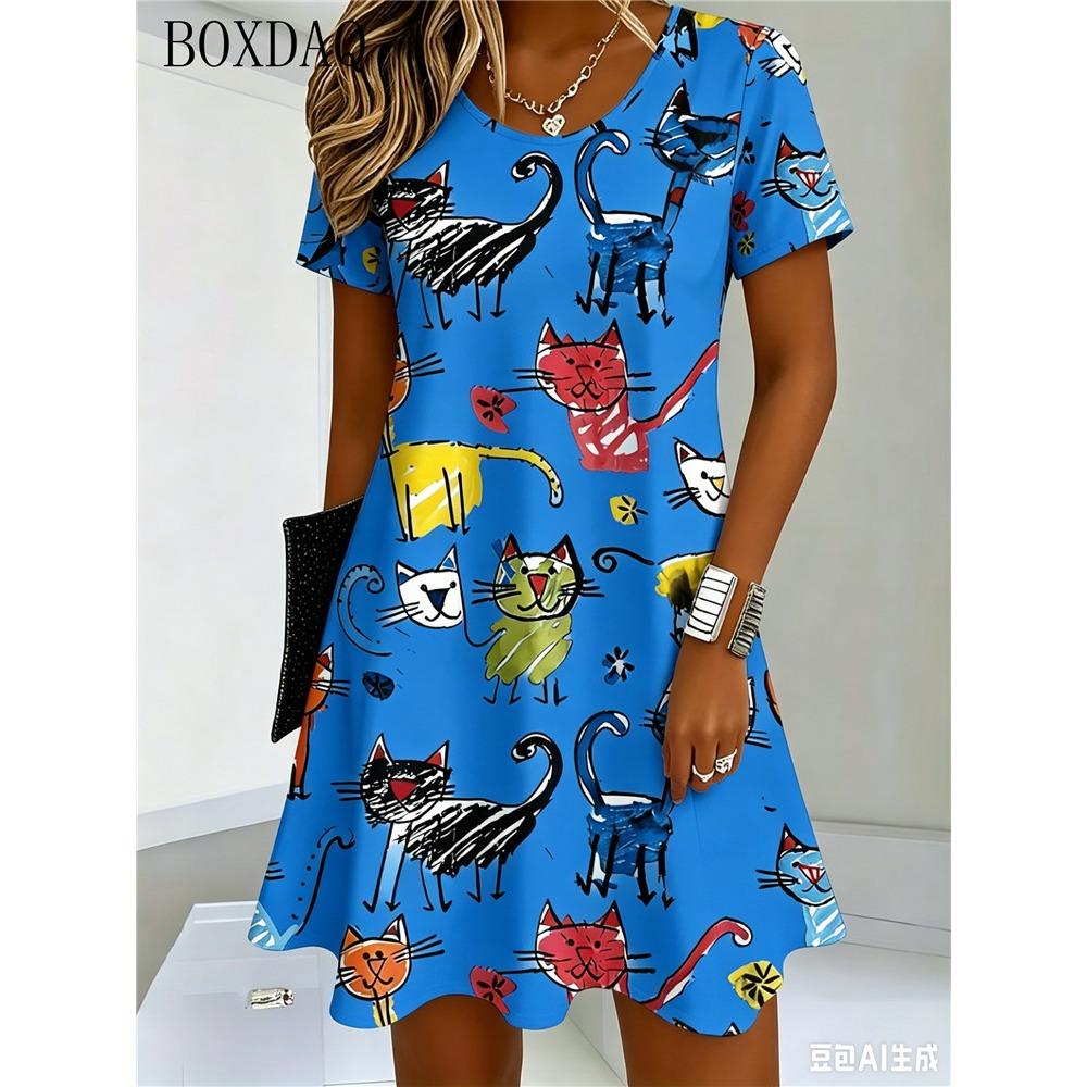 Women's Cute Dolphin Print Round Neck Short Sleeve Nightgown