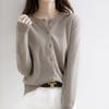 2023 Autumn/Winter Women's Korean-Style Camel Cardigan, Round Neck, Single-Breasted Knit Sweater.