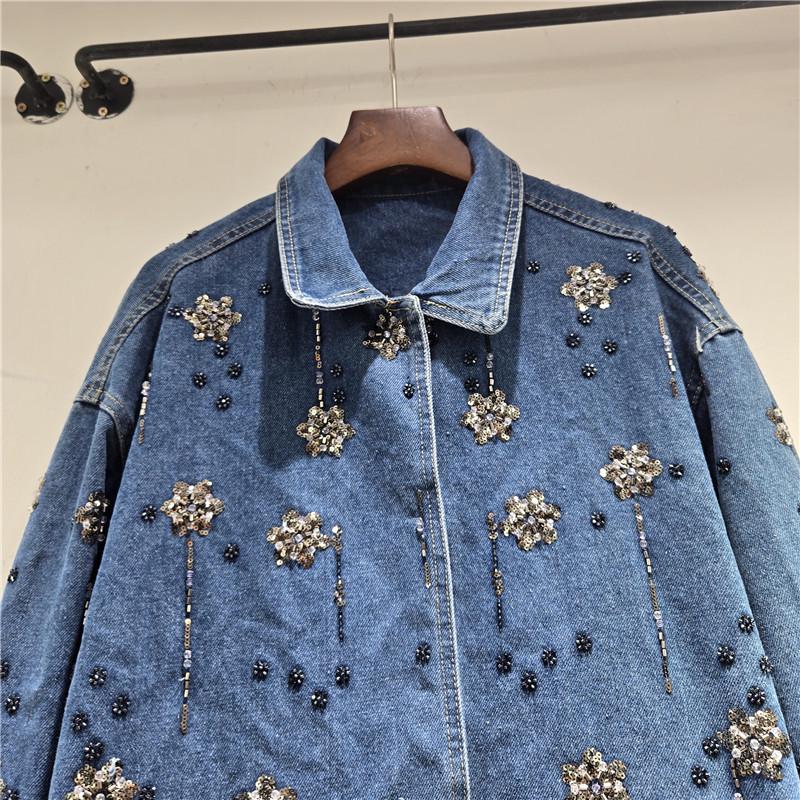 Autumn 2025 European Beaded Denim Jacket: Versatile, Casual, Loose-Fit