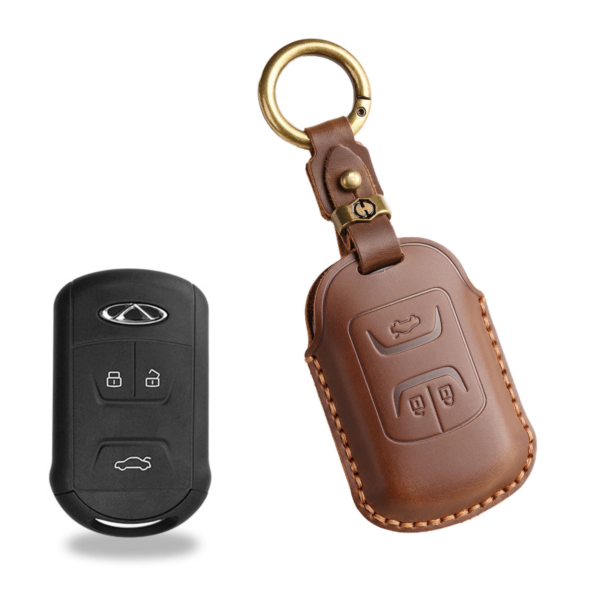 

The new retro key cover is suitable for hand-stitched leather key bag and shell ring of Chery s old cars. коричневый