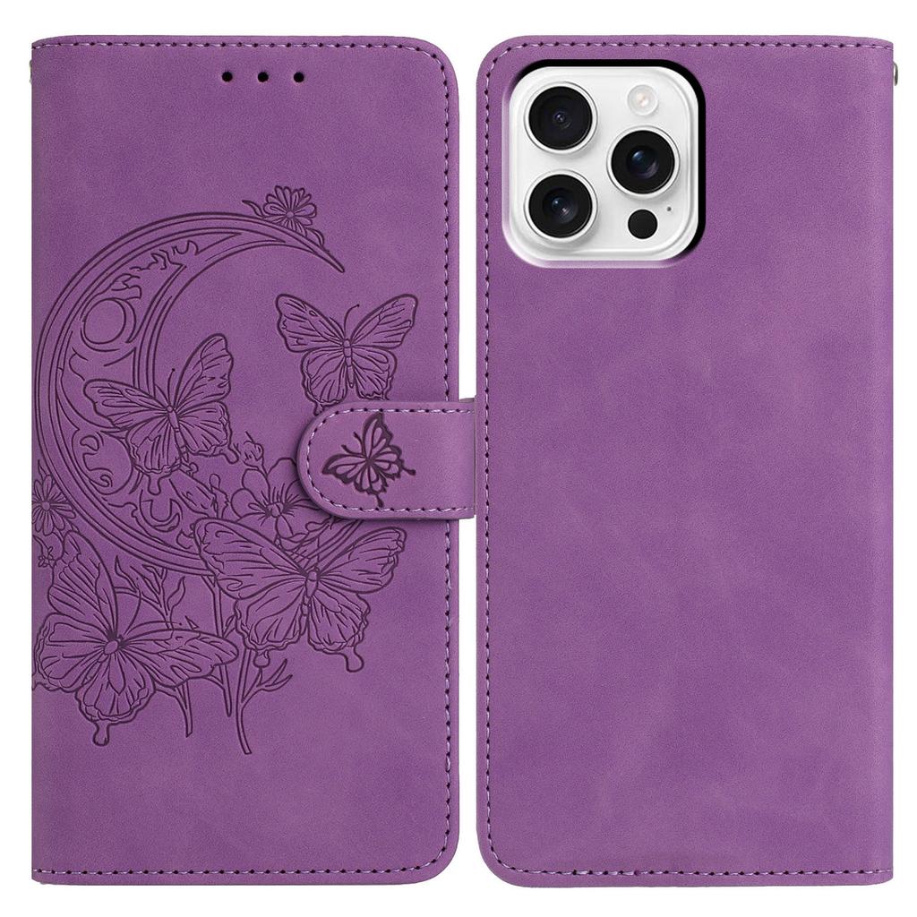 For iPhone 16 Pro Case Butterfly Flower Imprinted PU Leather Wallet Stand Phone Cover