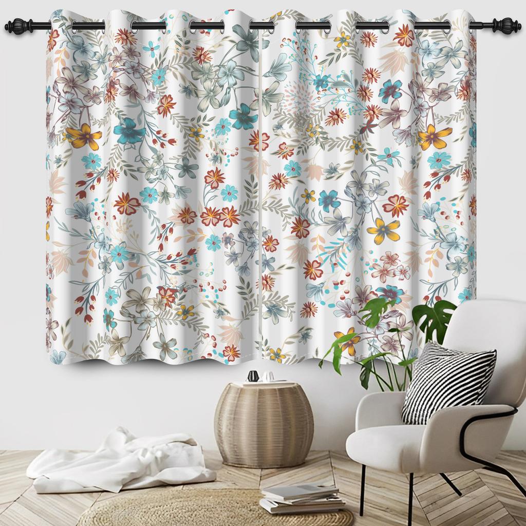 2Pcs Blackout Curtains Fresh Flowers Plants Leaf Bedroom Living Room Darkening Thermal Insulated Grommet Window Curtain Drape