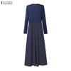 ZANZEA Women Casual Round Neck Long Sleeve Polka Dot Print Patchwork Retro Dress