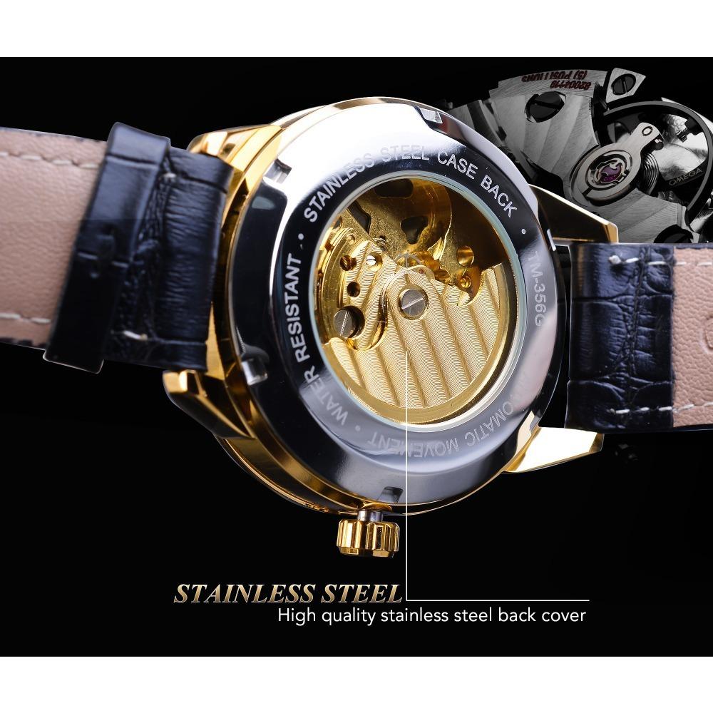 Forsining Men's Fashion Casual Hollow Moon Phase Carved Hollow Automatic Mechanical Watch GMT1177-2-A