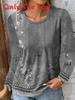 Landscape Print Long Sleeve T Shirt For Women With Polyester Fabric And Casual Style