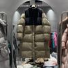 Contrast color down jacket women's medium and long autumn and winter new loose thickened stand-up collar white duck down jacket tide