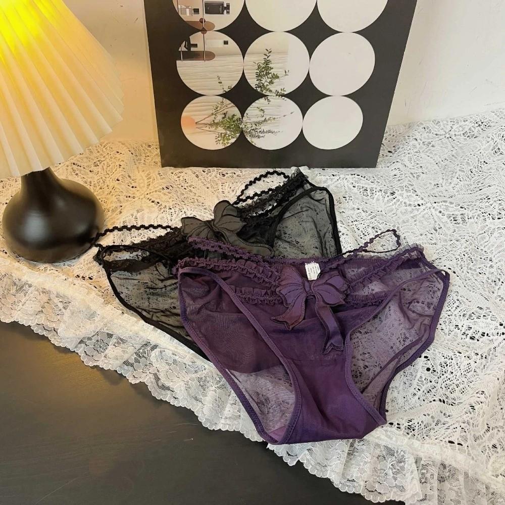 Mesh Women Underwear Hollow Bow Lace Panties Female Lingerie Lace Briefs  Lady