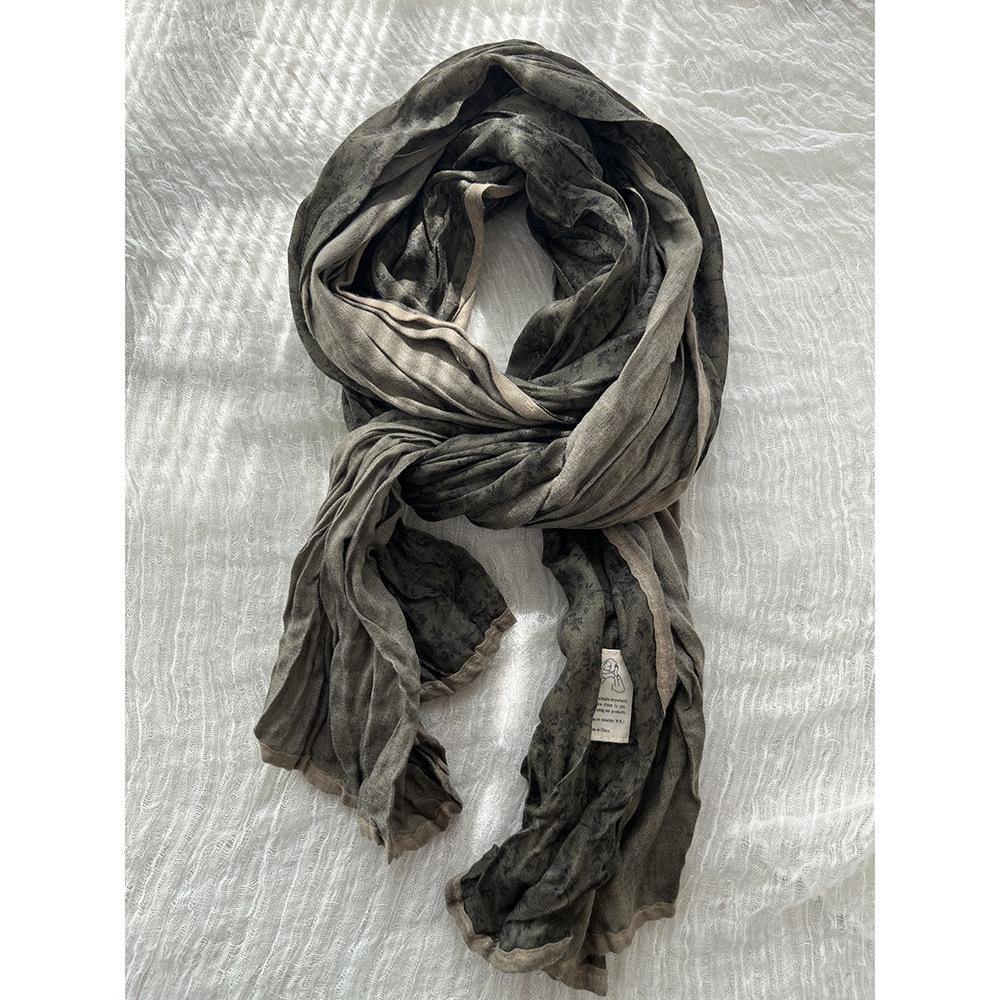 Johnature Sciarpa con bordo floreale Donna Retro Giapponese Versatile Scialle pieghettato Sciarpa decorativa quattro stagioni Donna