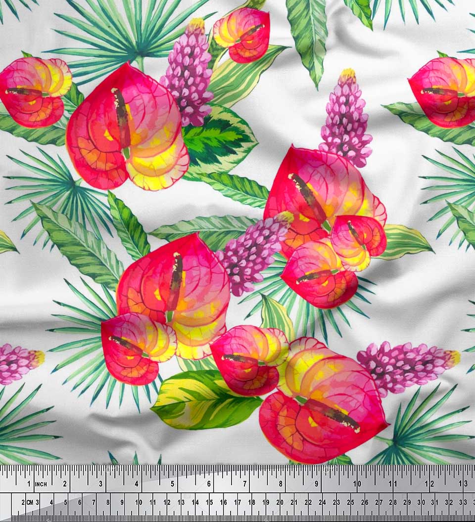 

Тканина Soimoi Japan Crepe Satin Leaves, Laceleaf & Lupine Floral Print Тканина на метр 42 дюйма 42 Inch Wide - Poly Crepe білий