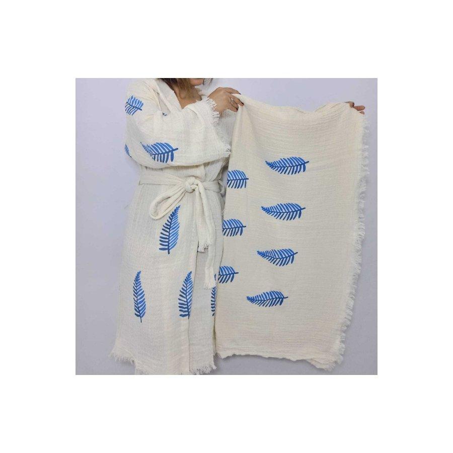 2-teiliges Damen-Set aus Baumwoll-Musselin-Mehrzweck-Kimono und Musselin-Peshtemal-Mehrzweck-Feingewebe-Handtuch/Pareo/Schal