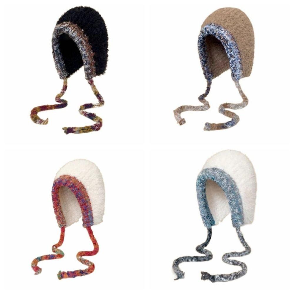 Soft Plush Pullover Hats Windproof Knitted Warm Hat Fashion Fluffy Beanie Hat  Cycling Riding