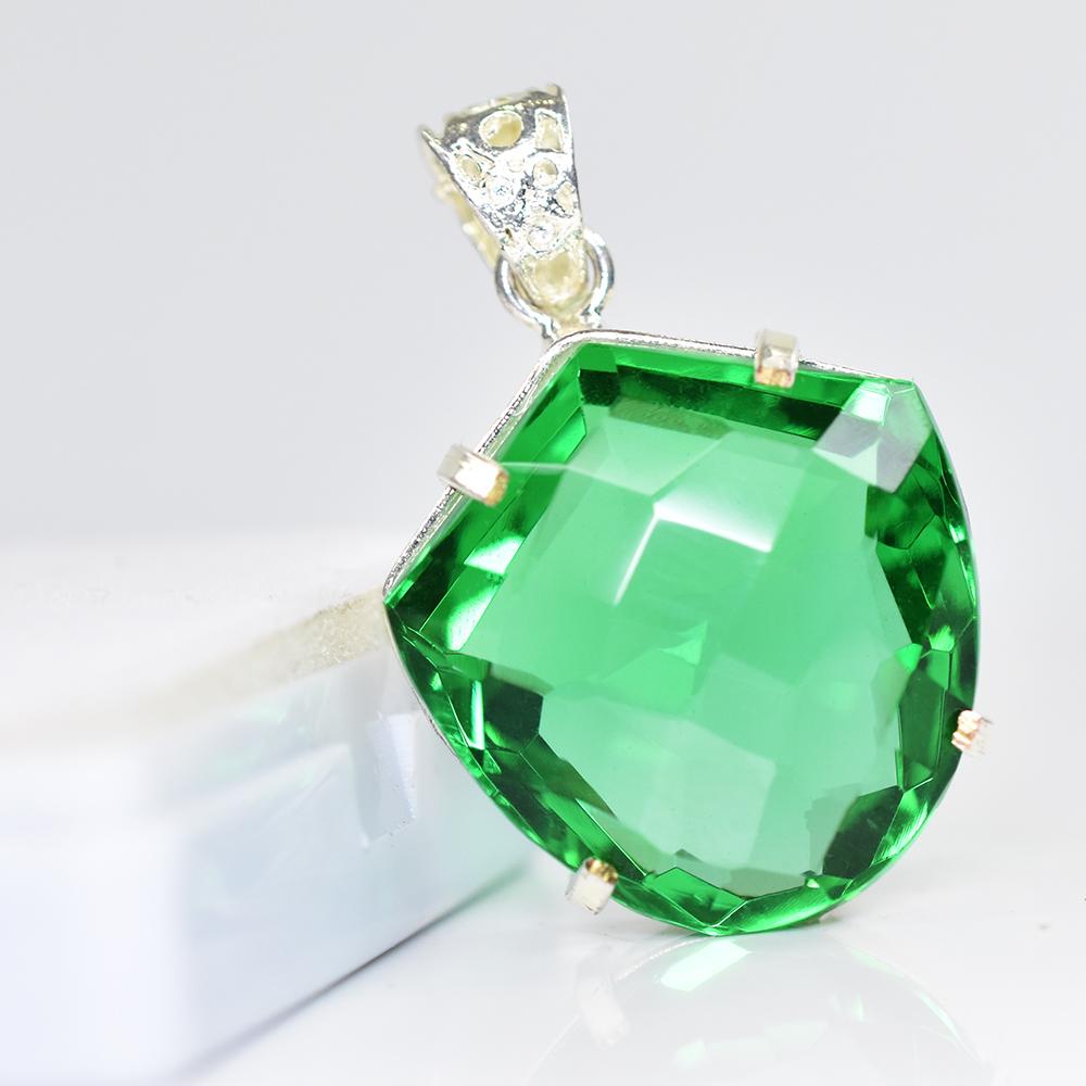 Top Qualität 80 Karat Natürlicher Grüner Topas Ausgefallen Zertifiziert 925 Silber Stein Anhänger MY.PD-97-NS