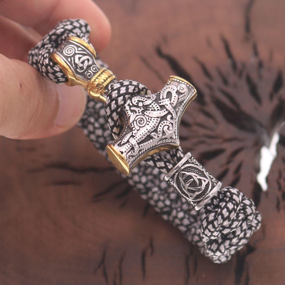 Wolf Head Pure Nordic Viking Men's Domineering Odin Rune Faded Retro Bracelet