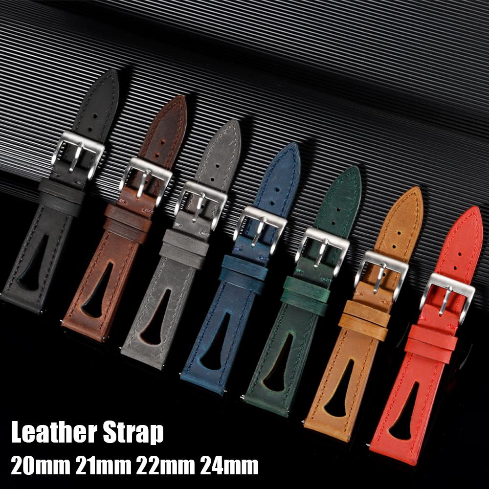 Leather Watchband Oil Wax Cowhide Strap Universal Retro Bracelet Waterproof Wristbelt Breathable Sport Belt 20mm 21mm 22mm 24mm