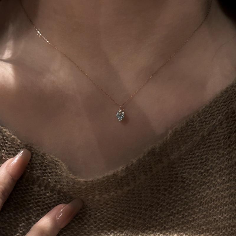 INS Style Blue Heart-Shaped Zircon Pendant Necklace for Women Simple Light Luxury New Collarbone Chain Jewelry Birthday Gift