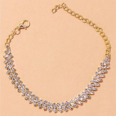 1Pc Chain Anklet Adjustable Extended Chain Sparkling Personality Rhombus Decorate Foot Jewelry Women Rhinestone