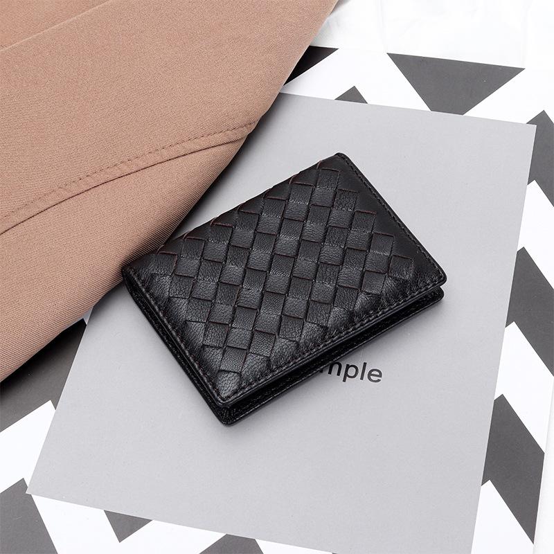 

Lambskin Woven Leather Card Holder - Unisex Multifunctional Wallet & Simple Coin Purse