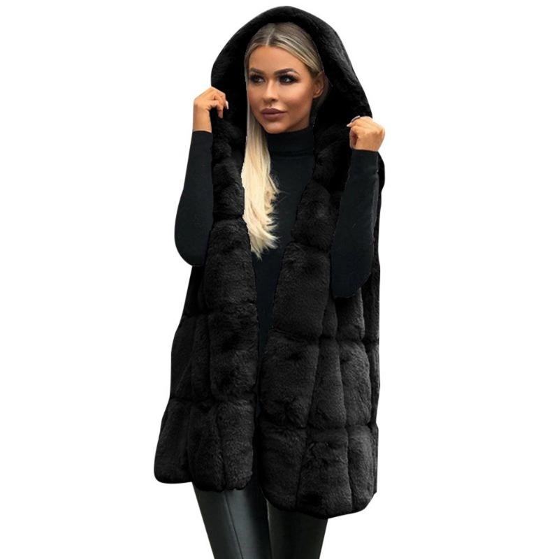 Imitation fur hooded vest burst autumn and winter new hooded imitation fur vest women's imitation
