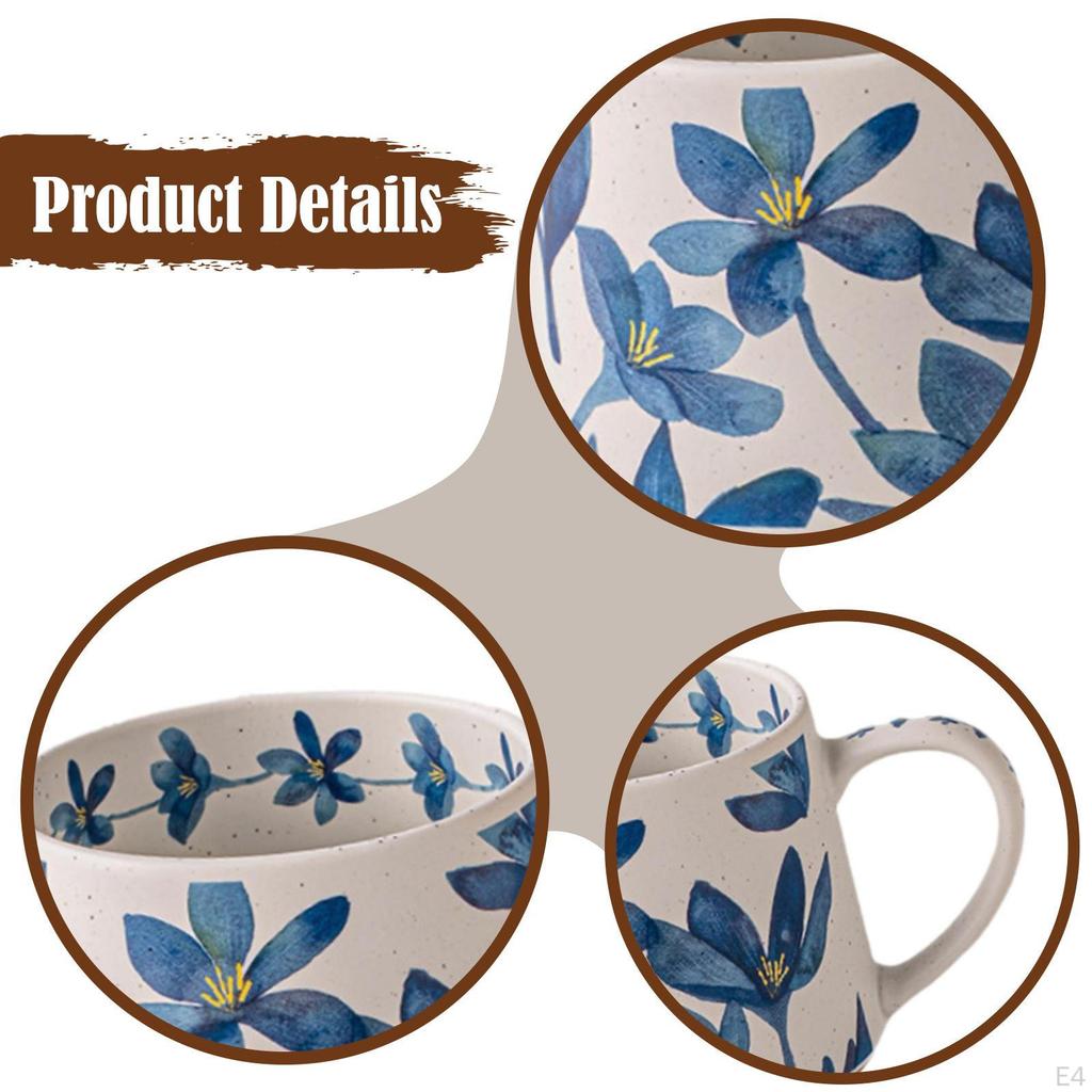 Floral Mug Blue Flower Porcelain Christmas Gift Retro Styles for Coffee Tea Cup Adults