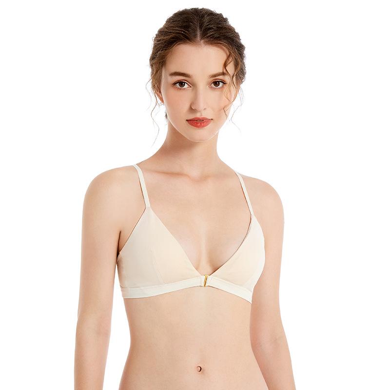 Summer Solid Color Front Button Triangle Bra Cotton Feel No Underwire Bra Breathable Back Women's Bra