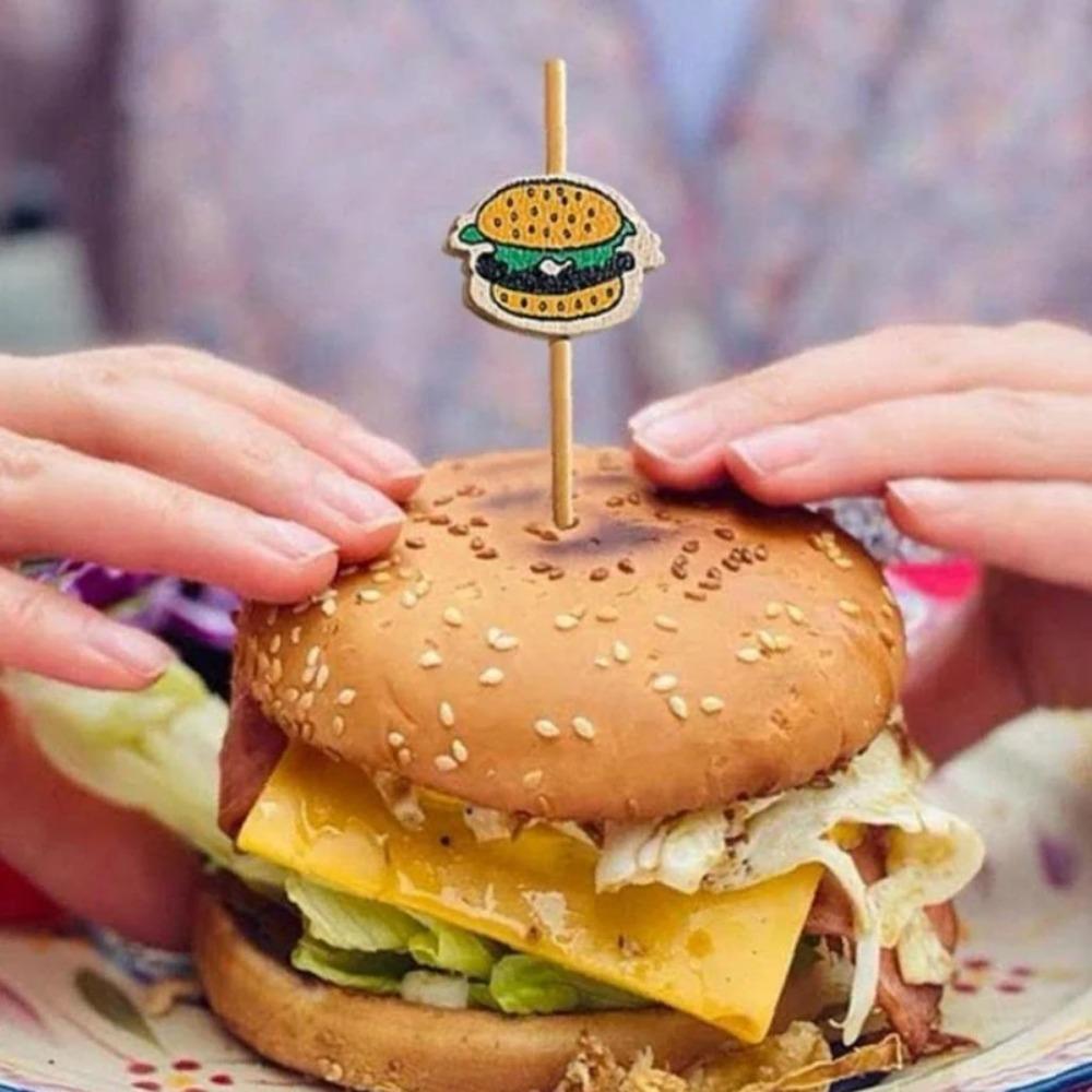 100 Pcs Hamburger Cocktail Picks Sticks Fruit Sandwich Food Picks Decorative Bamboo Fork Accessories for Birthday Wedding Party