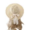 Small fresh and versatile lace strap bow hat women's summer outing big eaves beach hat scenic straw hat