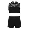 2PCS Kids Girls Sleeveless Floral Lace Tank Top with Bottoms Set Athletic Outfit Crop Top Ballet Gym Workout Athletic Dancewear