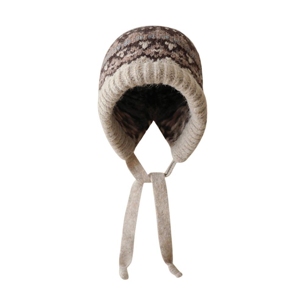 Wind-Resistant Pullover Bonnets With Strap Earmuffs Pile Cap Fashion Jacquard Knitting Hat