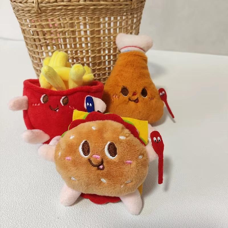 Plīša atslēgu piekariņš 1 gab mazs kulons hamburgers frī kartupeļi atslēgu piekariņš rotaļlietu soma mobilā telefona maciņš šarms dzimšanas dienas dāvana