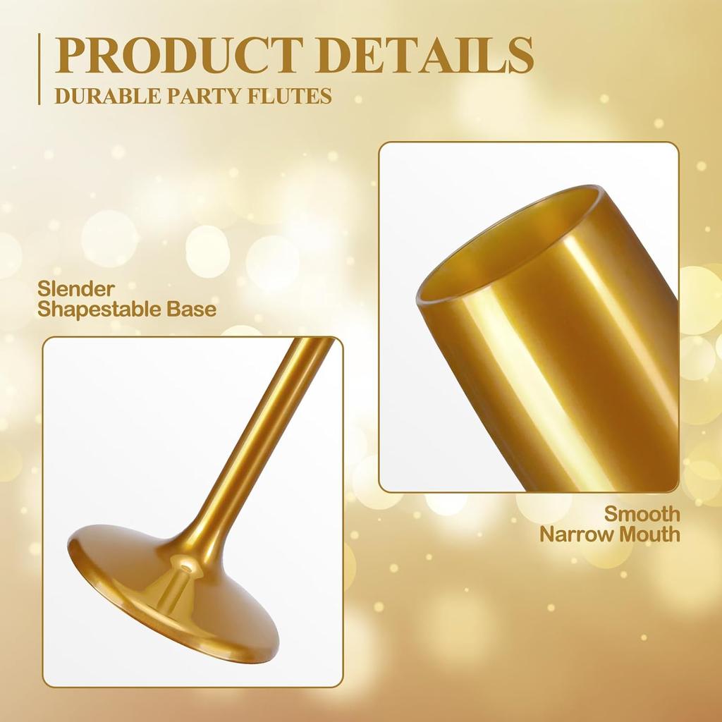 Acrylic Champagne Flutes 5.4 OZ Gold Unbreakable Toasting Glasses for Christmas Birthday (24 pcs)