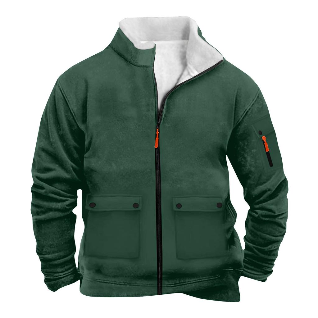 Men's Solid Color Zipper Pocket Zipper Sweatshirt Jacket Men's Sports Large Size Casual Sweatshirt Jacket