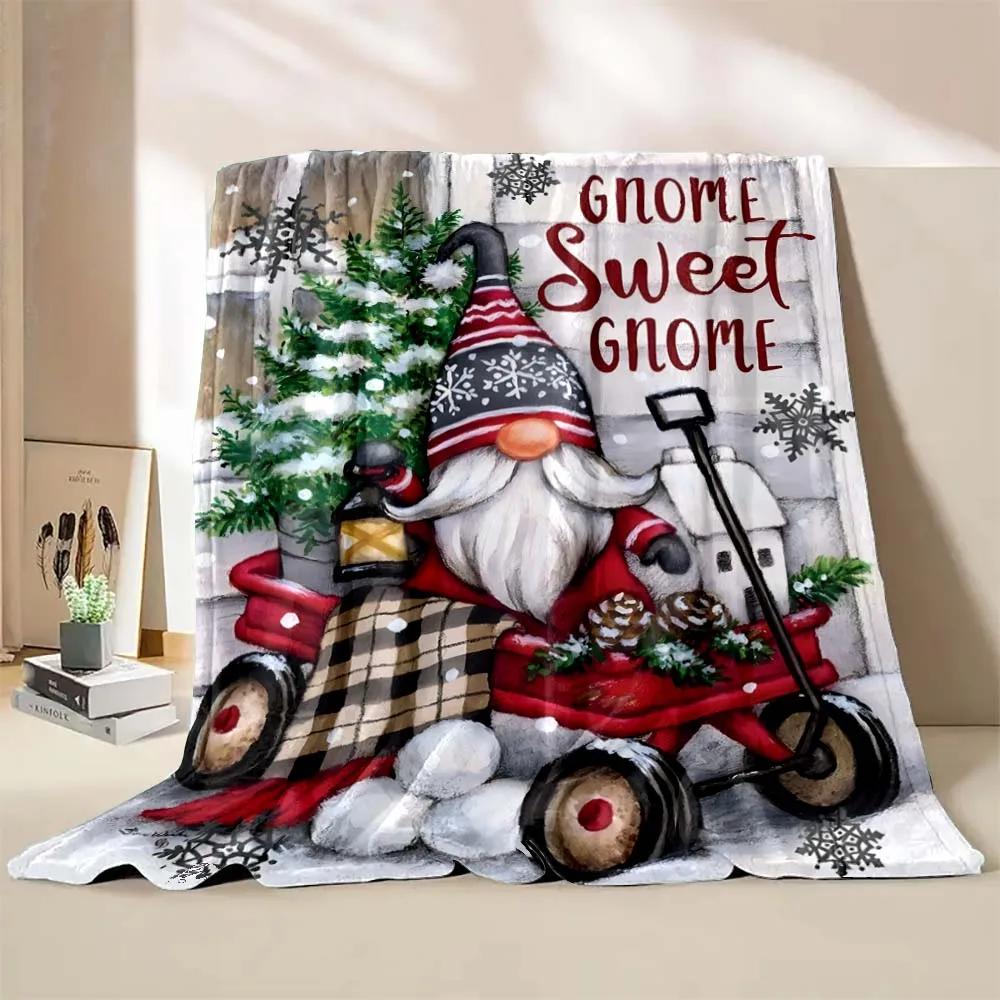 1PC Christmas Gnome Printed Blanket Warm Soft and Comfortable Home Travel Blanket Sofa Bedding Cover Blanket New Year Gift