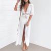 Long Lady Up Cardigan Solid ColorBikini Cover Hollow Beachwear EMA